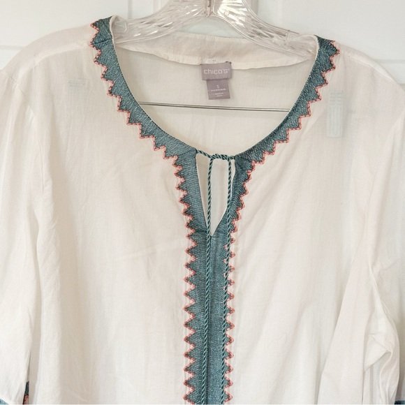 Chicos Boho embroidered beaded peasant blouse size 3 - Picture 6 of 11
